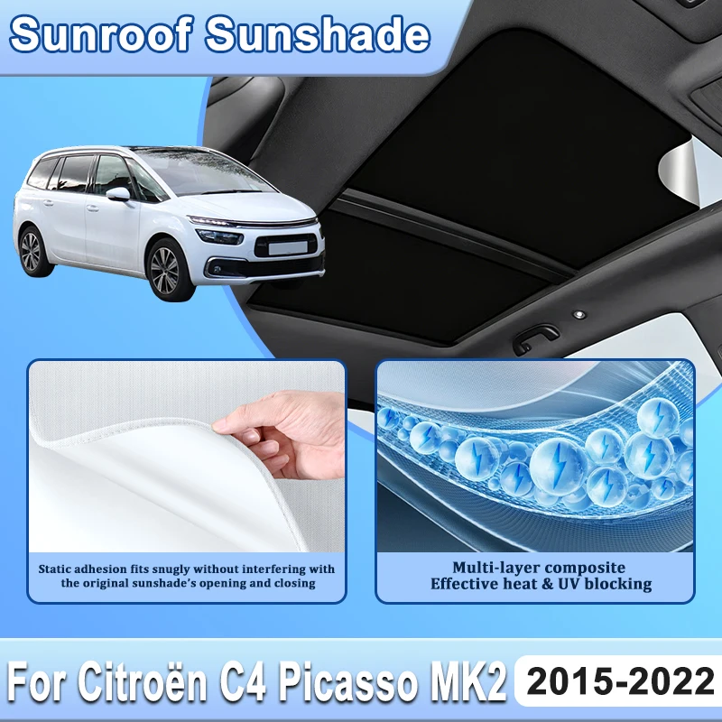 

For Citroën C4 Picasso MK2 2015~2022 Car Electrostatic Adsorption Sun Roof Shades Sunroof Sunshade Accessories Auto Visor Covers