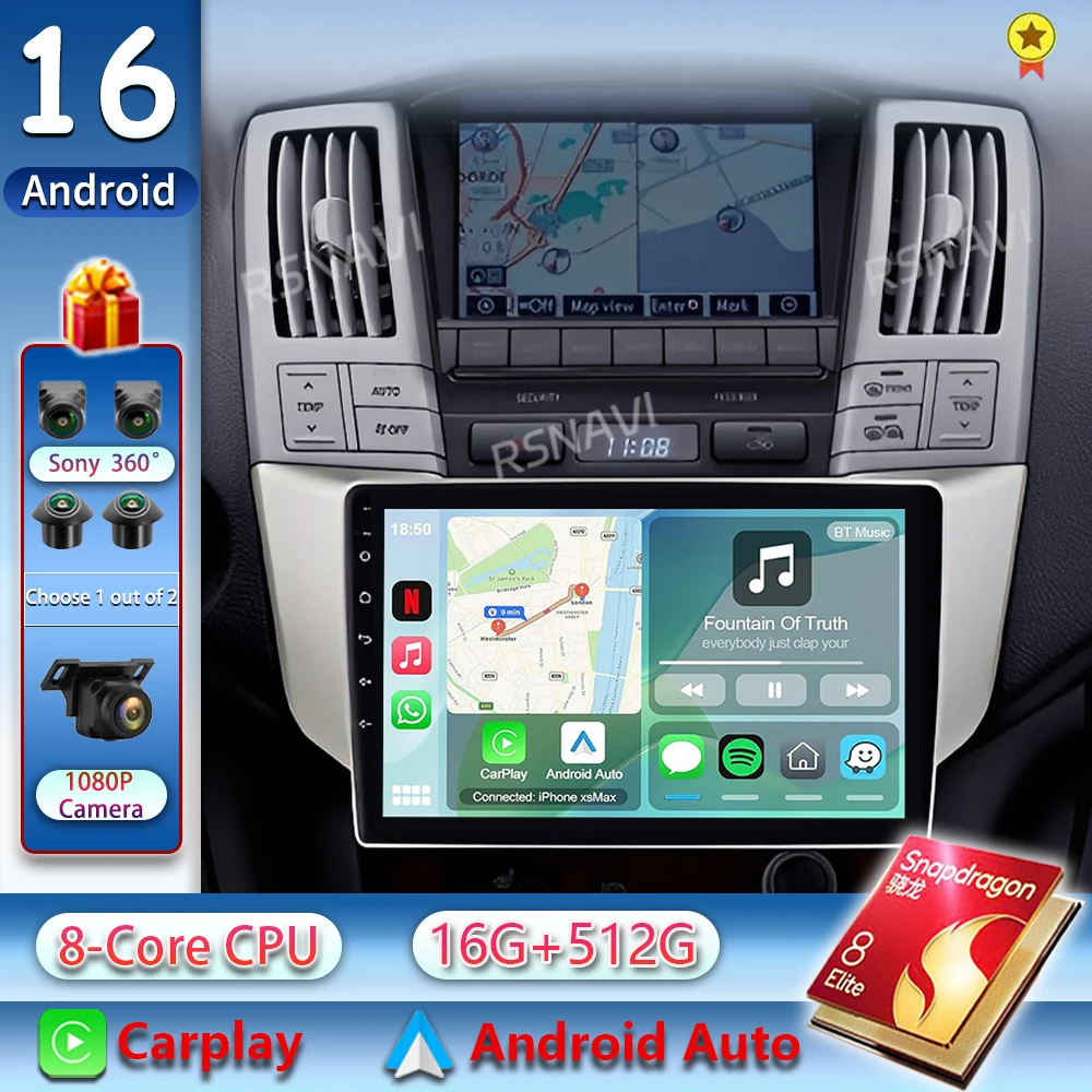 Android 16 Carplay Auto For Lexus RX300 RX330 RX350 RX400H II 2 For Toyota Harrier XU30 II 2 2003 - 2013 Car Radio Stereo Player