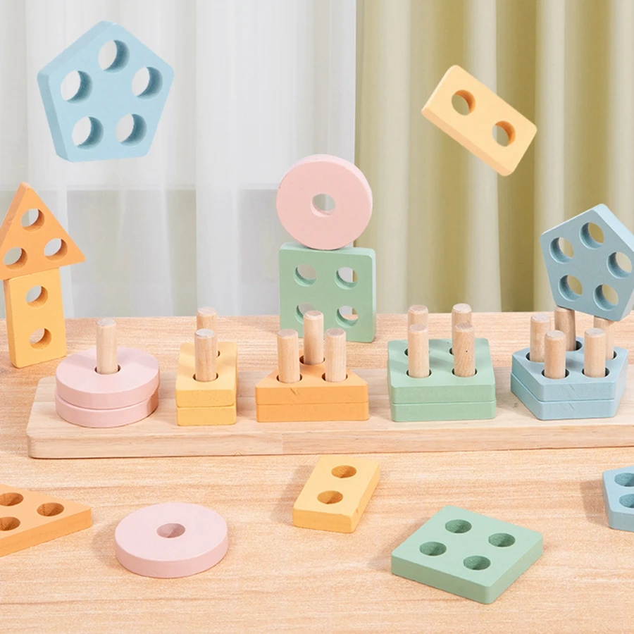 Montessori Wooden Color Sorting Stacking Toys Makron Puzzle For Toddlers And Kids Preschool Fine Motor Skill Toy For 1 Years