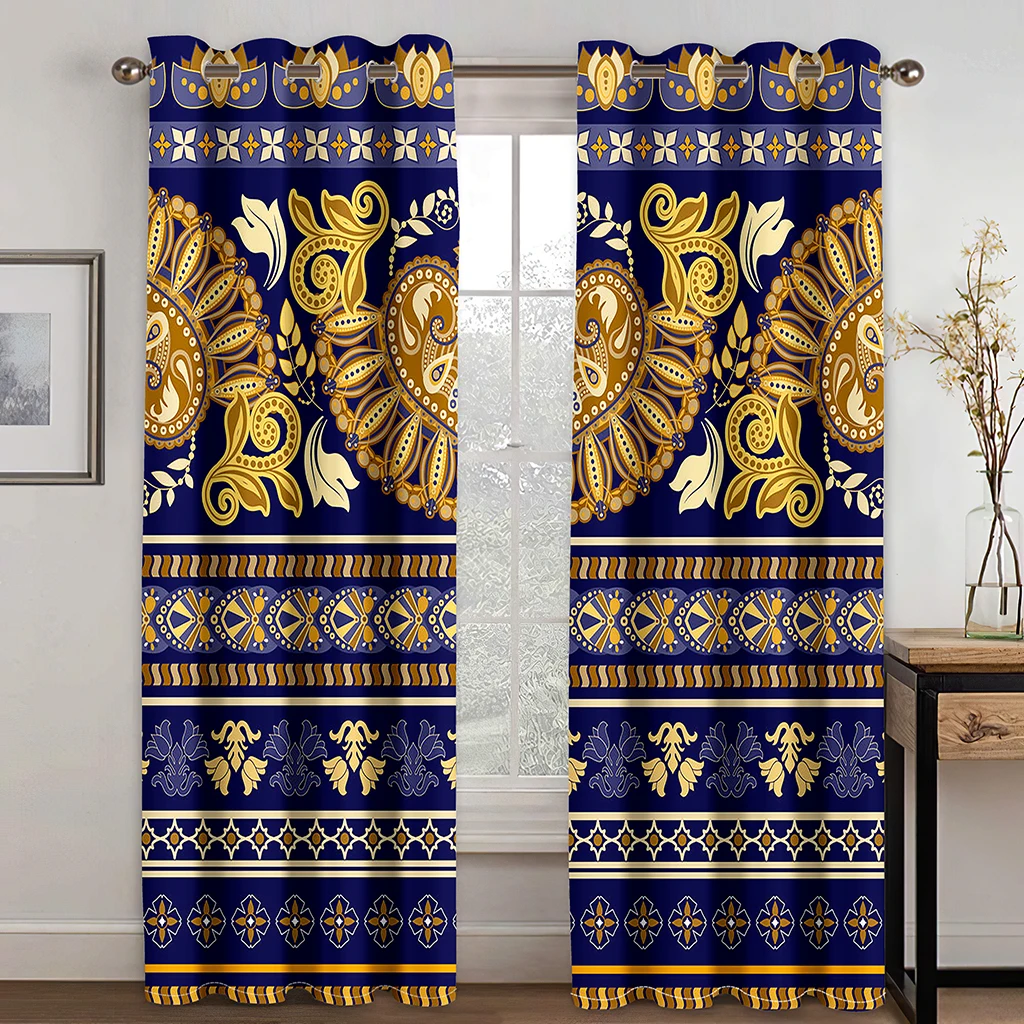 2pcs Boho Mandala Blackout Curtains Ethnic Vintage Patterned Window Drapes For Bedroom And Living Room Home Decor