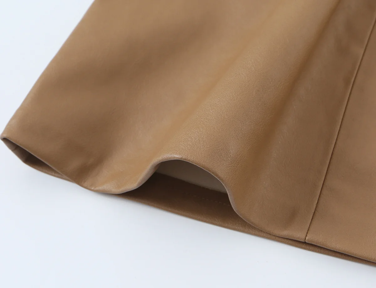 KONDALA Chic Fashion 2026 Vintage Elegantes Damenkleid Herbst PU Sexy Kleid Streetwear Ärmellos Khaki Falten Damenkleid – Detail 10