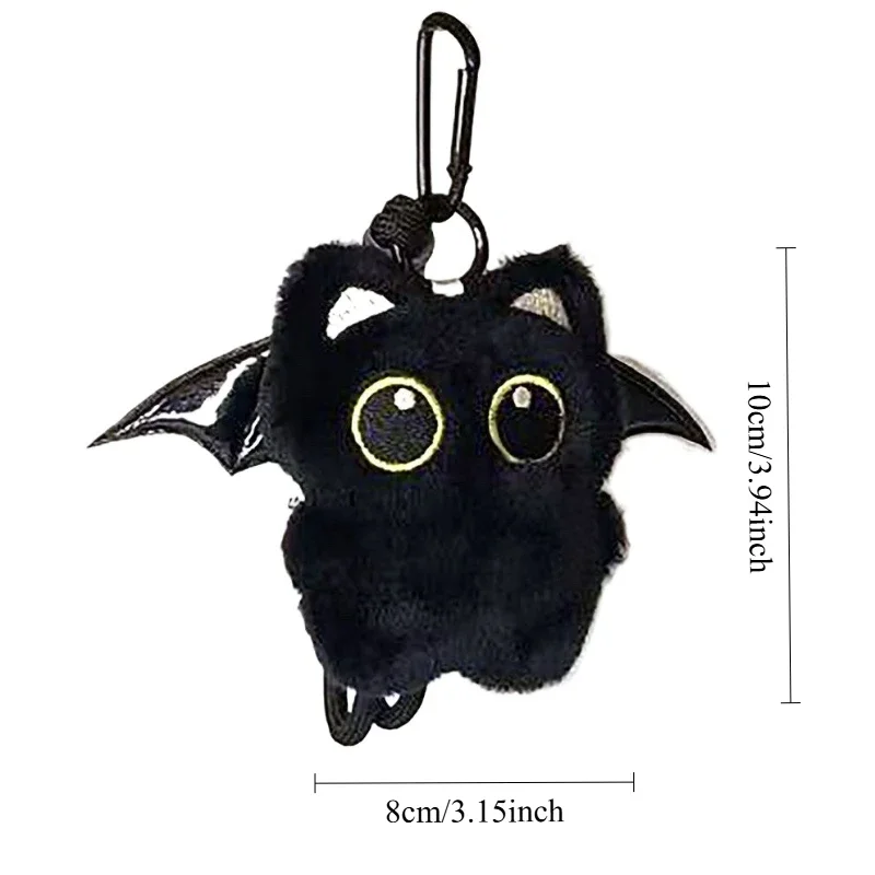 Leuke Ghost Wing Zwarte Kat Pluche Sleutelhanger Kawaii Plushie Animal Gevulde Hanger Grote ogen Punk Tas Accessoires Rugzak Ornament