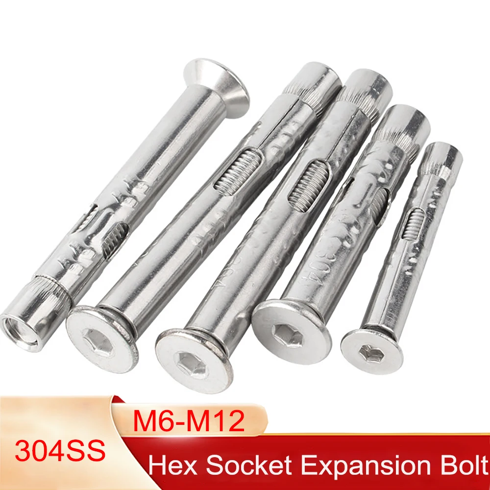Hexagon Socket Expansion Bolt 304 Stainless Steel Heavy Duty M6 M8 M10 M12 Flat Head Hex Sleeve Anchor Screw for Concrete Wall