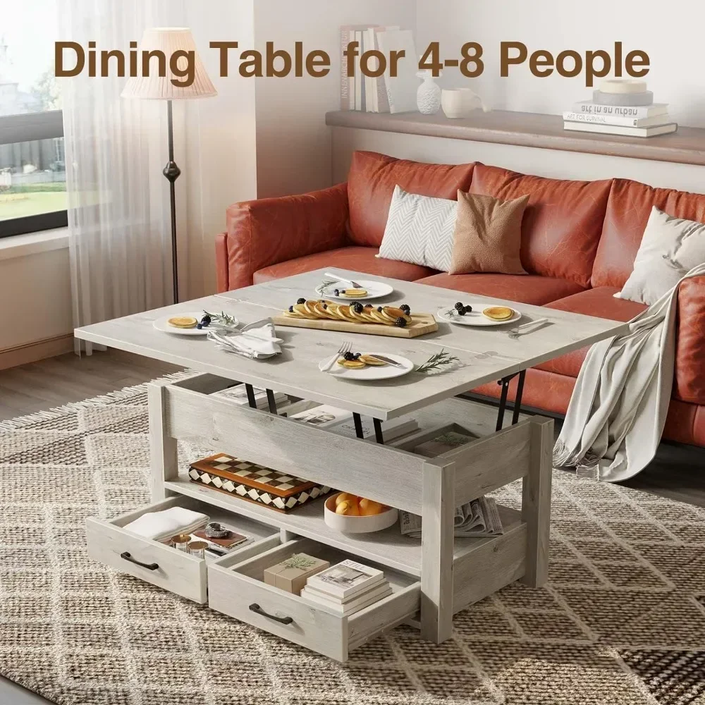 Coffee Table, Multi-Function Tables with Drawers and Hidden Compartment, Converts To Dining Tables for Living Room, Coffee Table