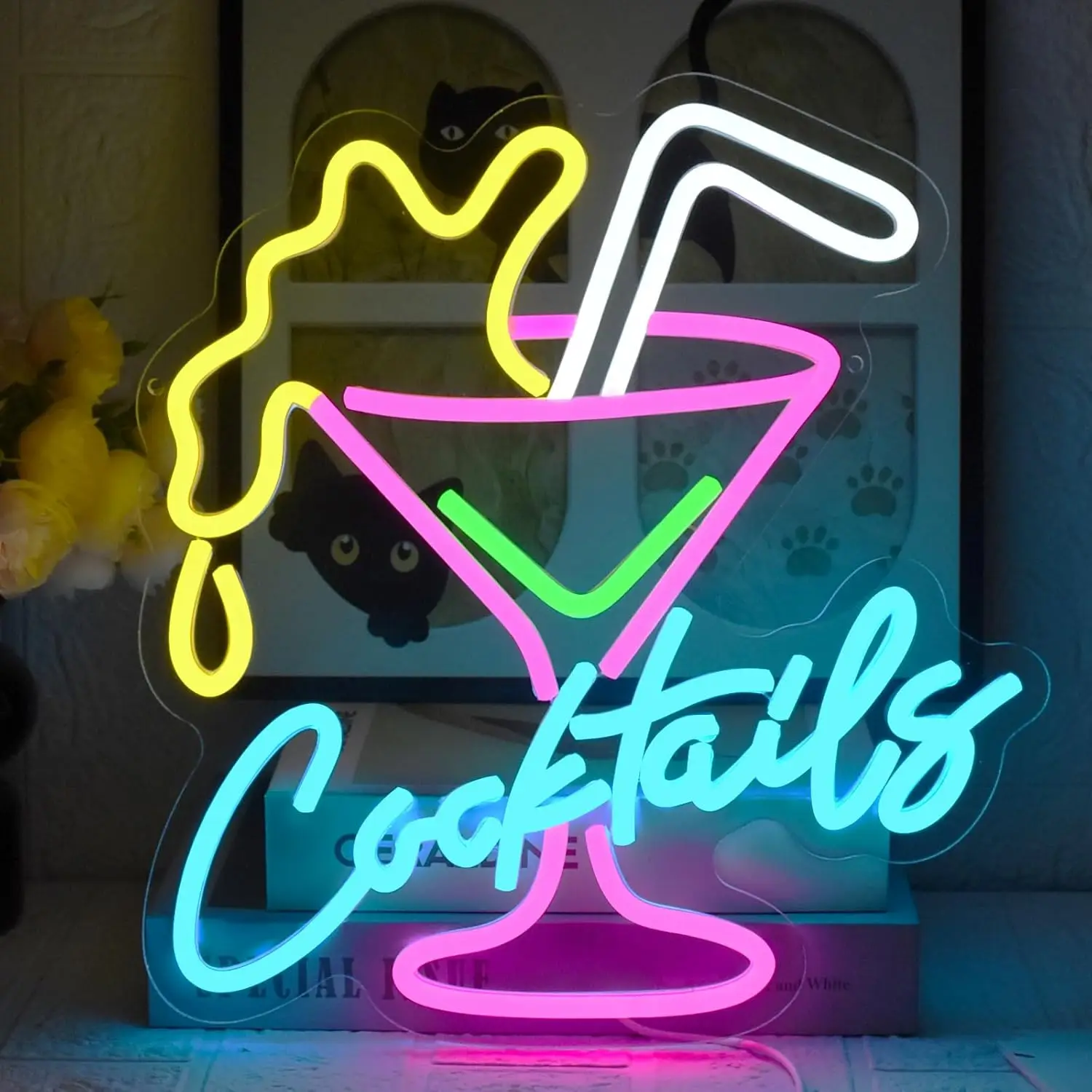 

Коктейльная неоновая вывеска с регулируемой яркостью USB, светодиодная неоновая вывеска для бара, отеля, вечеринки, клуба, офиса, кухни, ресторана, украшение, подарок, светящаяся вывеска