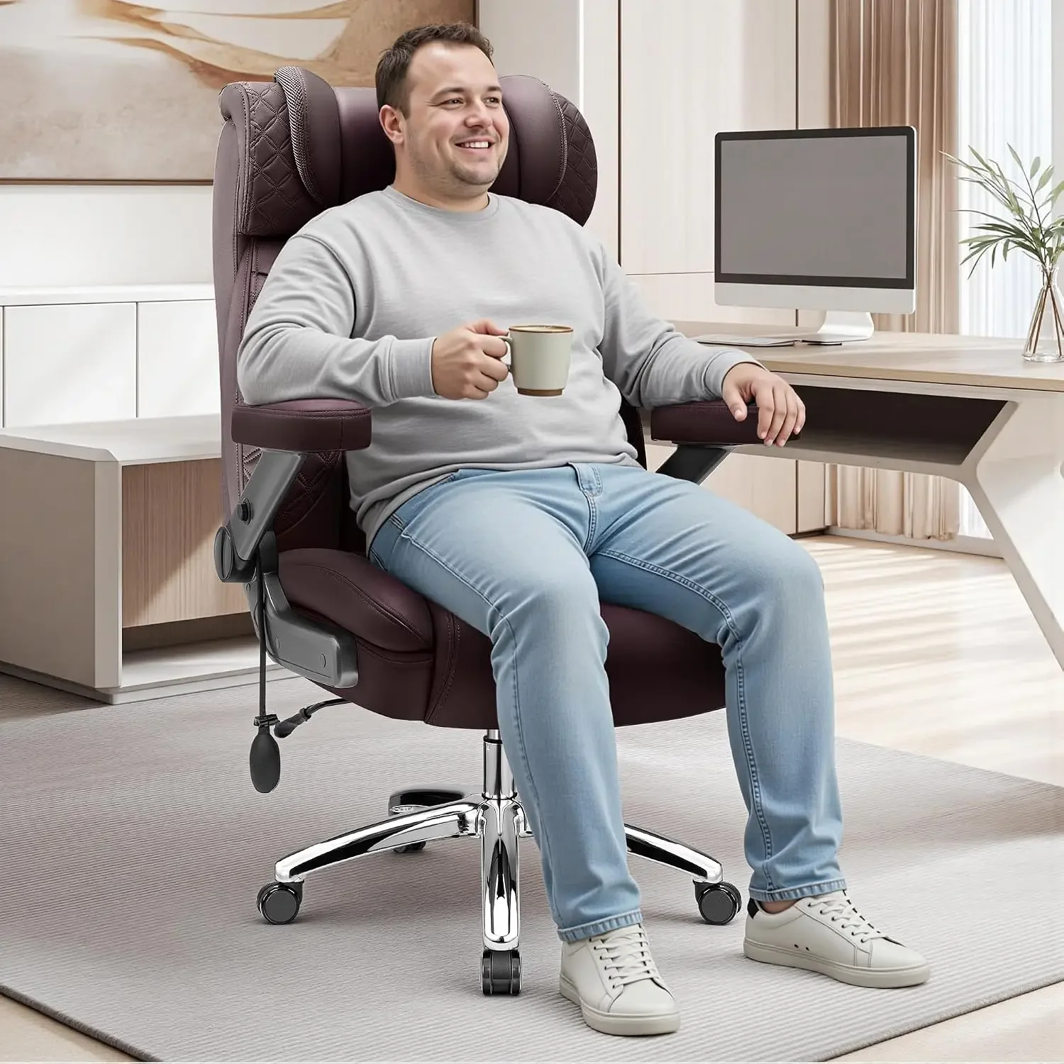 Big and Tall Office Chair for Heavy People, 500LBS Wide Seat Computer Desk Chair, Extra Large Executive Gaming Chair with Adjustable Lumbar Support and 5D Flip Arms, Comfy Heavy Duty Office Chair
