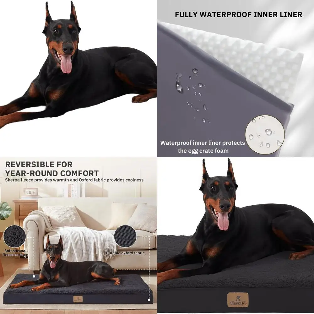 

Jumbo Orthopedic Dog Bed - Waterproof Egg Foam Crate with Removable Cover for Pets up to 120 lbs (48x30x3.5, Black)