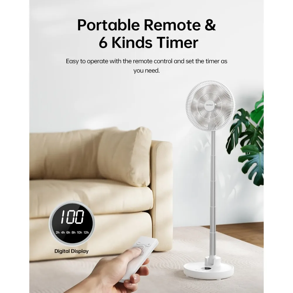 

Oscillating Pedestal Fan, Rechargeable Battery Operated Quiet Height Adjustable Floor Fan with Remote Timer