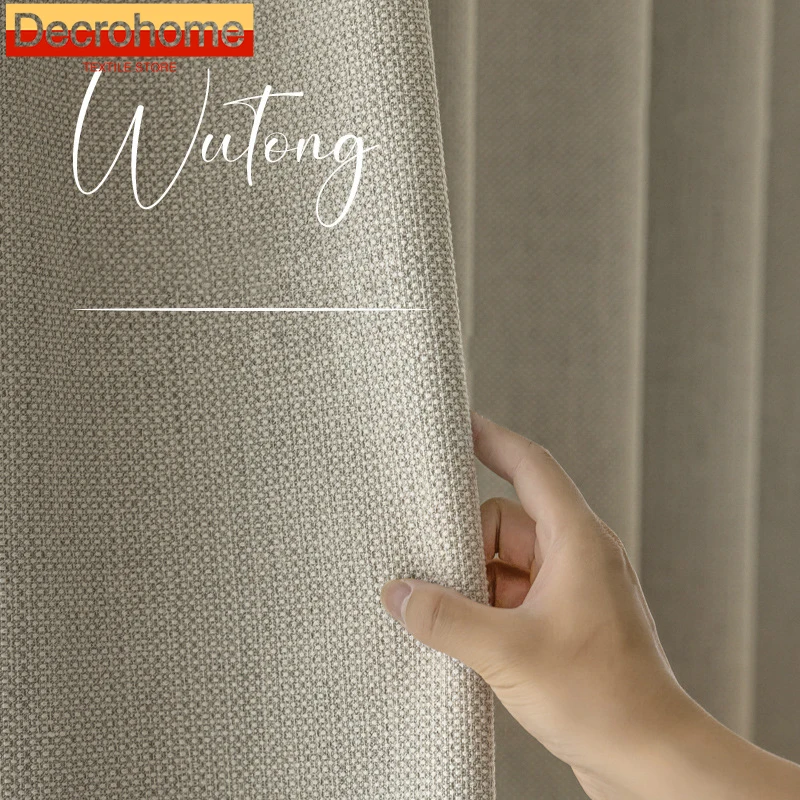 

Customised Cotton Linen Jacquard Beige and White Thickened Blackout Soundproof Curtains for Living Room Bedroom Floor Windows