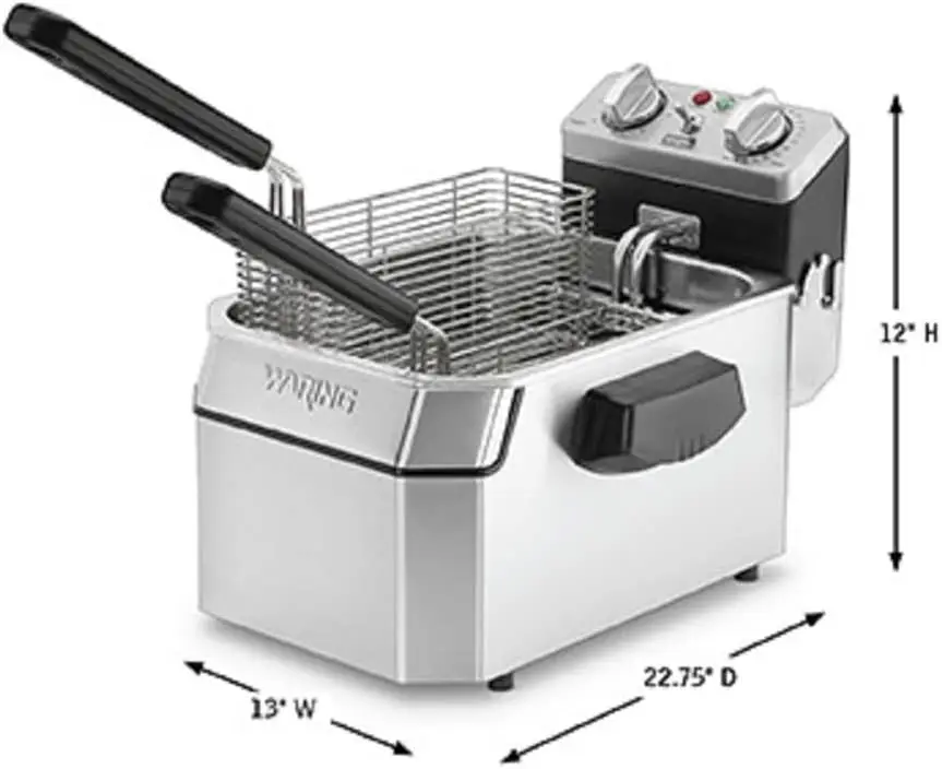 Commercial WDF1000 Heavy Duty 10 lb. Single Basket Deep Fryer , Includes 3 Fry Baskets & Night-Cover-1800W, 120V, 5-15 Pl