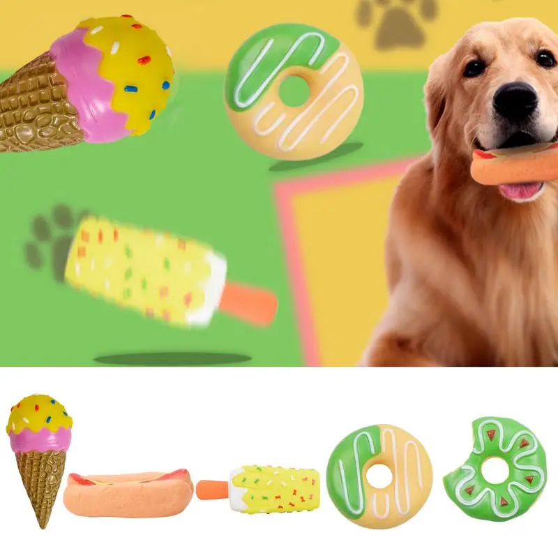 Durable Dog Squeak Chew Toys Donuts Ice Cream Burger Style Floatable On Water Training Outdoor Simulation Pet Chewer Toy