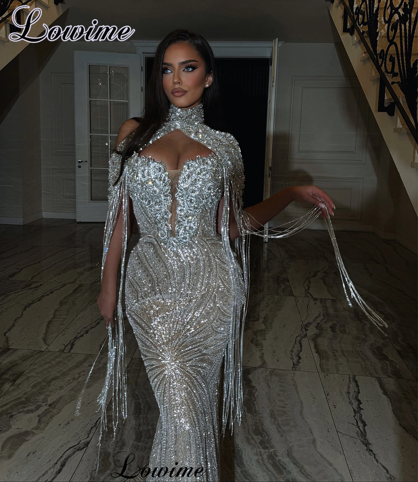 Two Pieces Shiny Silver Celebrity Dresses For Women 2025 Sweetheart Sexy Evening Dresses Mermaid Vestidos Para Mujer Prom Dress