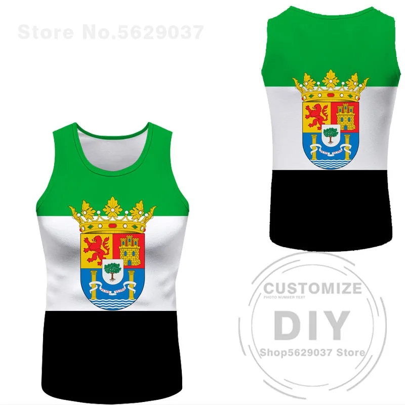 Extremadura Sleeveless Free Custom Made Name Merida Vest T-shirt Print Flag Word Plasencia Caceres Badajoz Espana Spanish Shirt