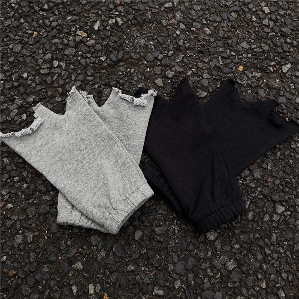 Guanti unici hip-hop irregolari con bordo a strappo Guanti senza dita stile subcultura punk stile grunge Tendenze Y2K Guanti strappati Streetwear