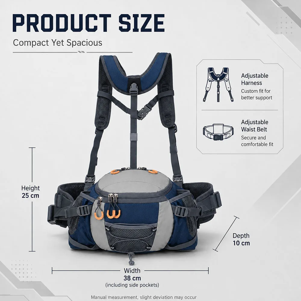 Outdoor Sports Waist Bag with Bottle Holder Large Capacity Multifunctional Vest Waist Backpack for Hiking Cycling Camping Travel