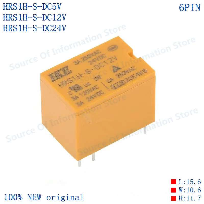 

5Pcs/lot HRS1H-S-DC5V DC12V DC24V Power Relay 6Pin 3A High-Quality Electronic Component for Electrical Control Systems