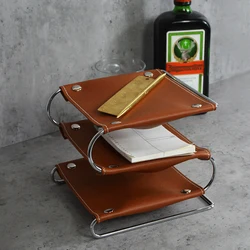 Fashion Three-layer Leather Storage Rack Living Room Coffee Table Household Storage Tray Sundries Home Desktop Decoration Tray