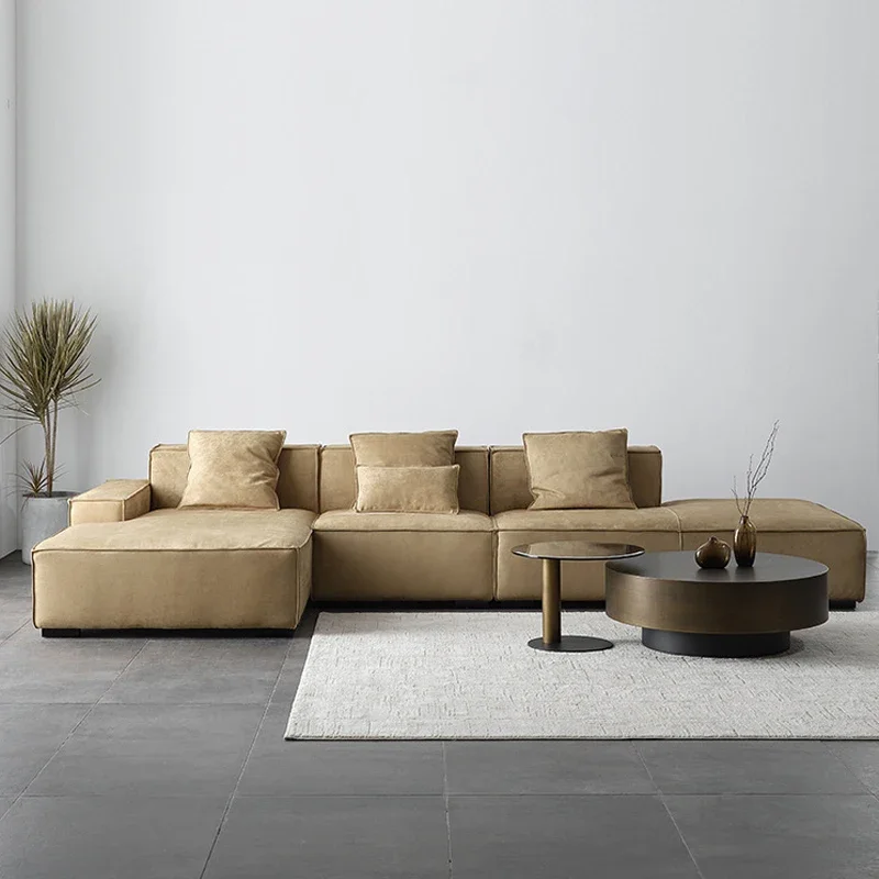 Modern design sofa set furniture living room retro leather Lsectional couch hotel lobby L-shaped modular sofa