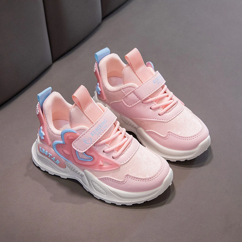 A pair of girls' all-season leather upper sports shoes, soft and wear-resistant running shoes, sizes 26-37，JY-9922