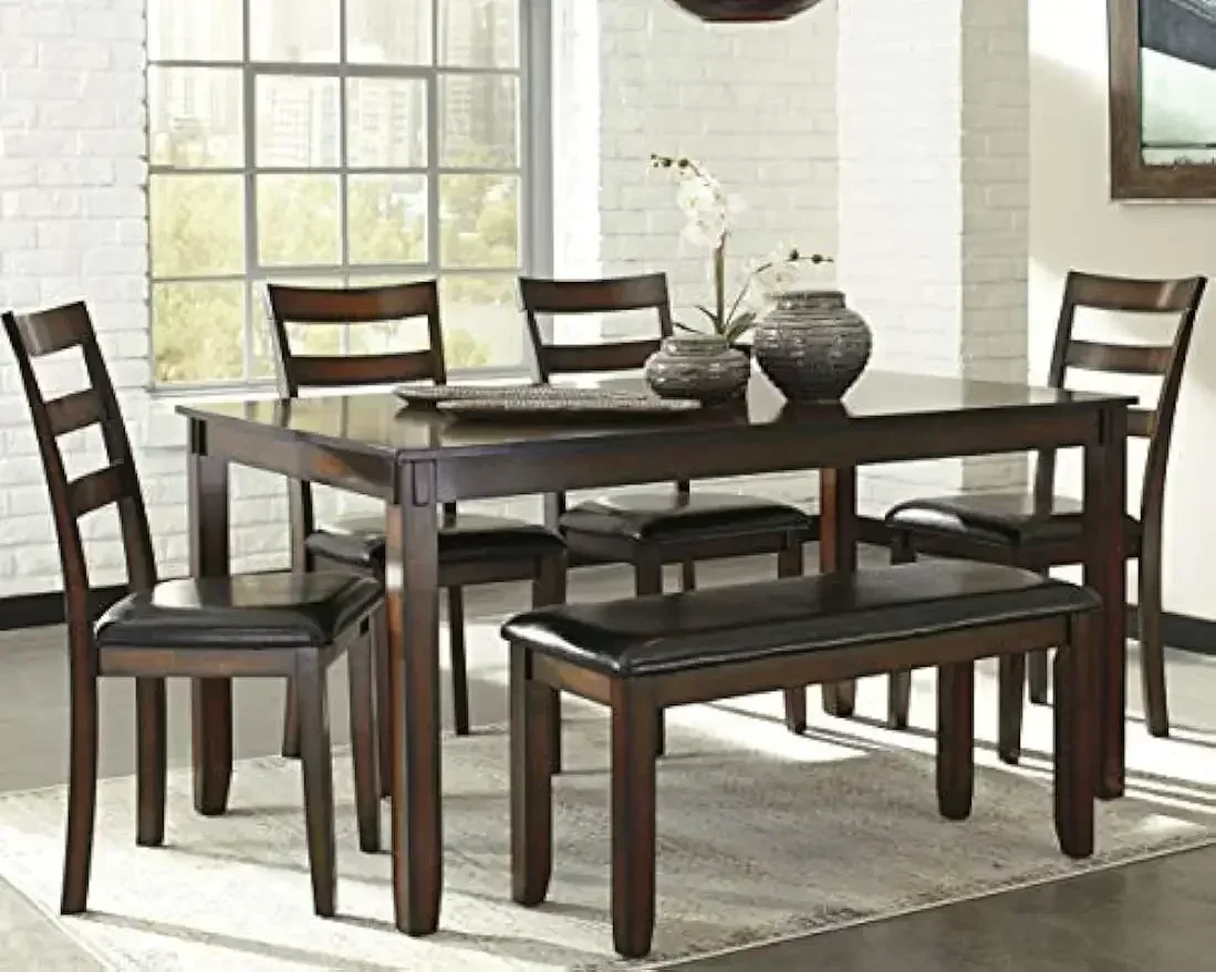 Coviar 6 Piece Dining Set, Includes Table, 4 Chairs & Bench, Dark Brown