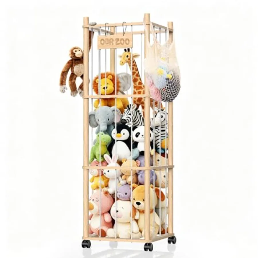 

Stuffed Animal Storage Organizer Plushies Toy Zoo Holder with Wheels Large Capacity Storage Tower for Toys Mobile Toy Holder Ca