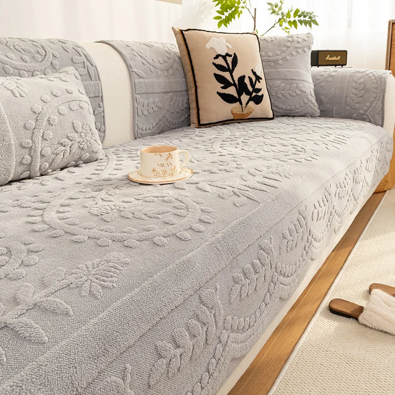 2025 New Thorn Jacquard Velvet Sofa Cushion Solid Anti-Slip Sofa Cover for Autumn and Winter Pet Friendly Couch Covers for Home
