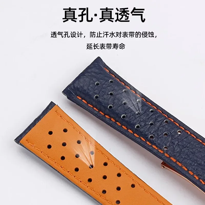 22mm Watch strap For TAG Heuer Monaco Carrara Watchband CAW211M 211P CAW211R 211T breathable Cow Leather Men's Folding buckle