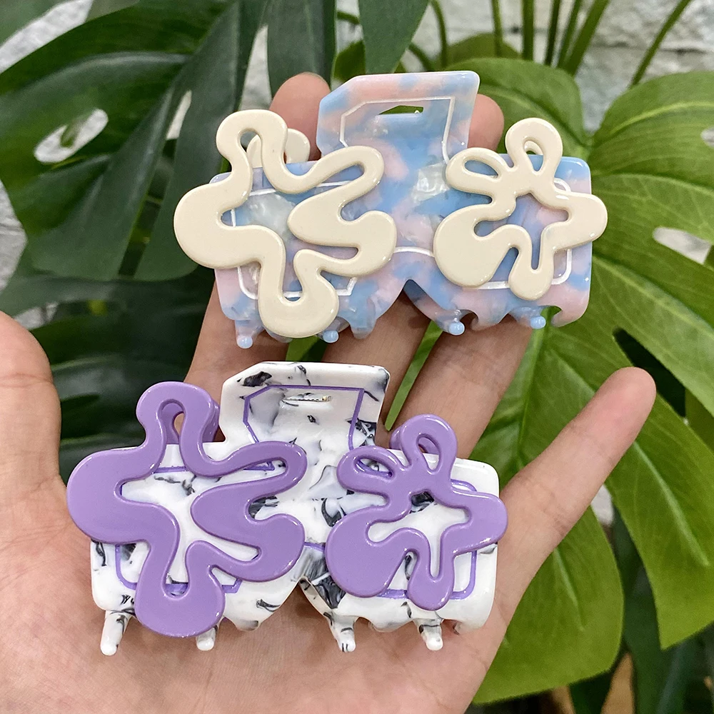 

New Hollow Flower Purple Crab Clamp Hair Claw Clip For Women Girls Temperament Geometric Hairpin Hair Accessories Tool Gifts