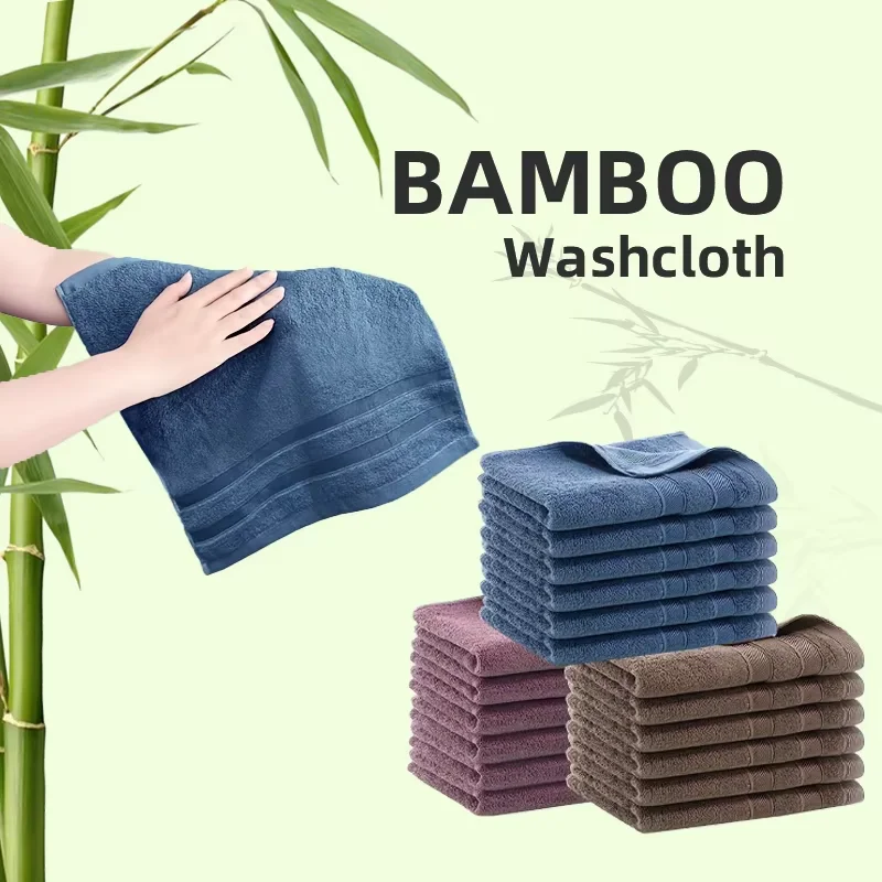 Bamboo Washcloths Hand Towel Set 1/6 Pack - Natural Hypoallergenic, Soft Absorbent Quick Dry Towels for Bathroom Kitchen