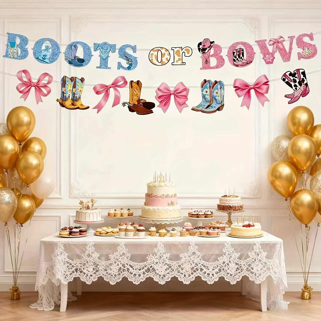 19PC Denim Baby Gender Reveal Party Banner Pink & Blue Pull Flags Home Decoration for Baby Baptism And Gender Revealing Celebrat
