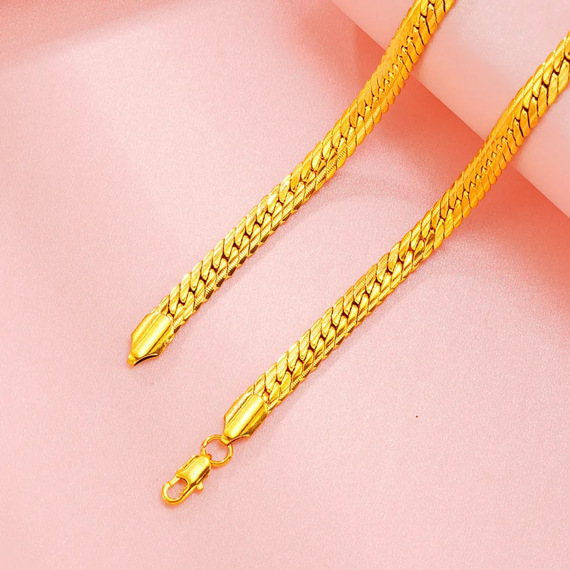 

Luxury 24K 9999 Pure Gold real gold Men's and Women's Flat Snake Bone Necklace Verposition Chain