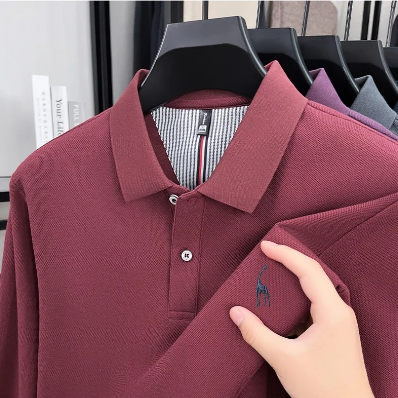 100% القطن المألوف موسم الربيع والخريف جديد حار بيع تي شيرت مطرز رجال الأعمال قميص بولو غير رسمي كم طويل