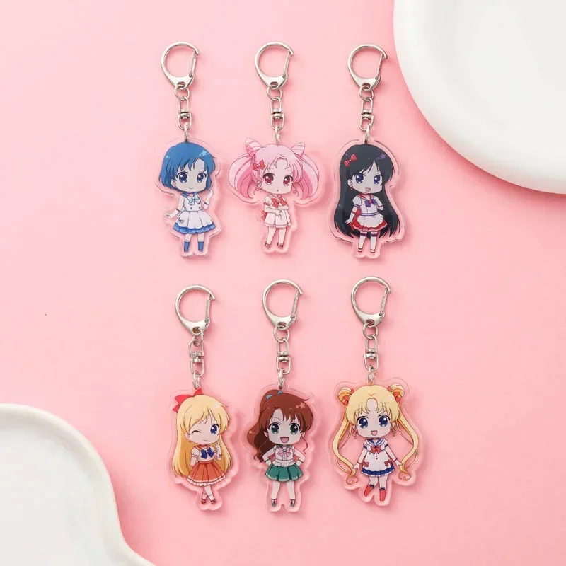 Anime Sailor Moon Acrylic keychain accessaries Cartoon funny Bag Pendant cute creative charm Car Keyring Friends Fans Gifts