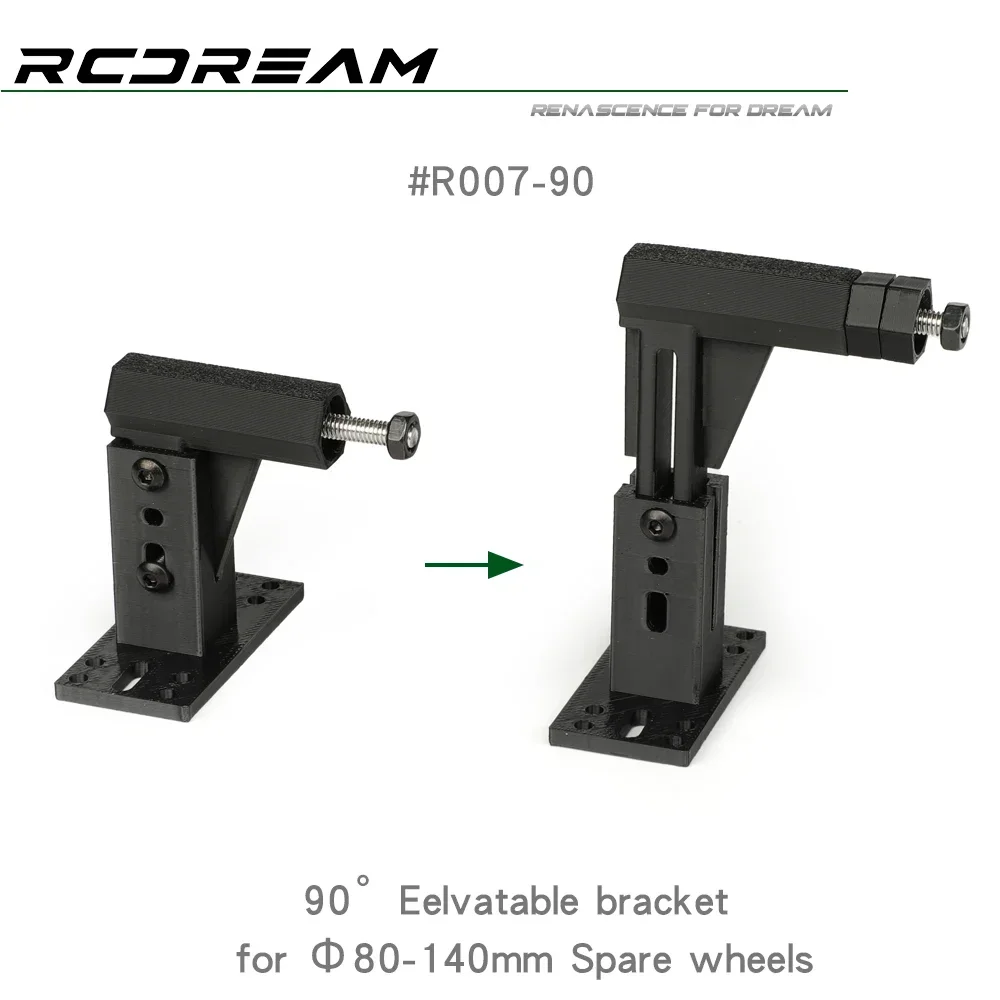 RCDream 1/10 1/8 koło zapasowe opona uchwyt wspornika/90 °/regulowana wysokość/3D wydrukowana dla RC 80-140mm opona koła # R007-90/45