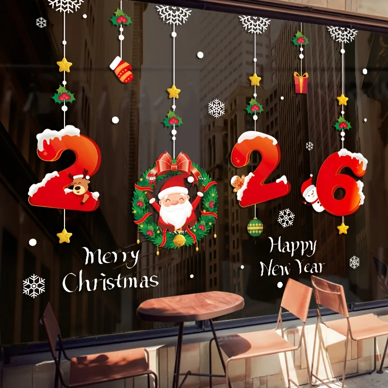 1 Stücke 2026 Weihnachten Fensteraufkleber Weihnachtsmann Schneeflocke Muster Weihnachten Aufkleber Neujahr Geschenk Weihnachten Party Dekorationen Navidad