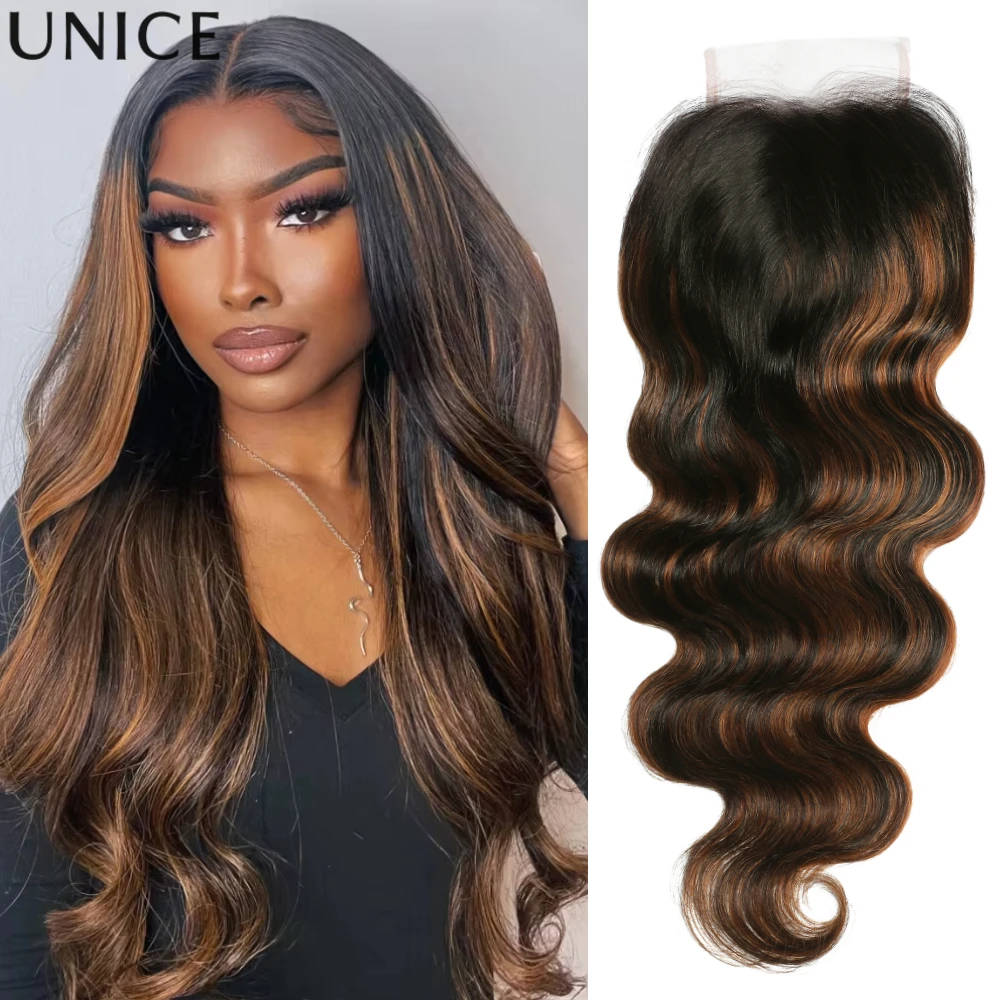 

UNice Ombre Brown Highlights Body Wave 4x4 Lace Closure 1PC 100% Human Hair Closure Free Part