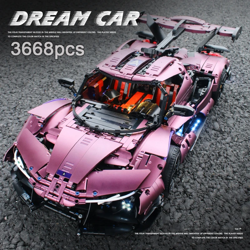 High Tech Electroplating Purple Apolloed Super Sports Car Model Building Blocks MOC Bricks Toys Christmas Gifts T5012 3668pcs