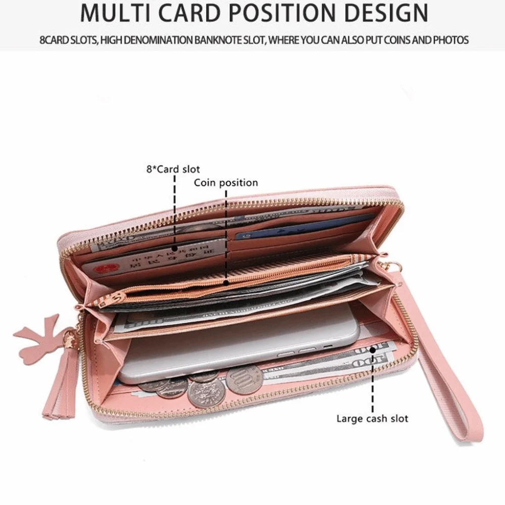 أزياء سستة محافظ طويلة بو الجلود بريق سيدة حقيبة يد عملة المحفظة المرأة