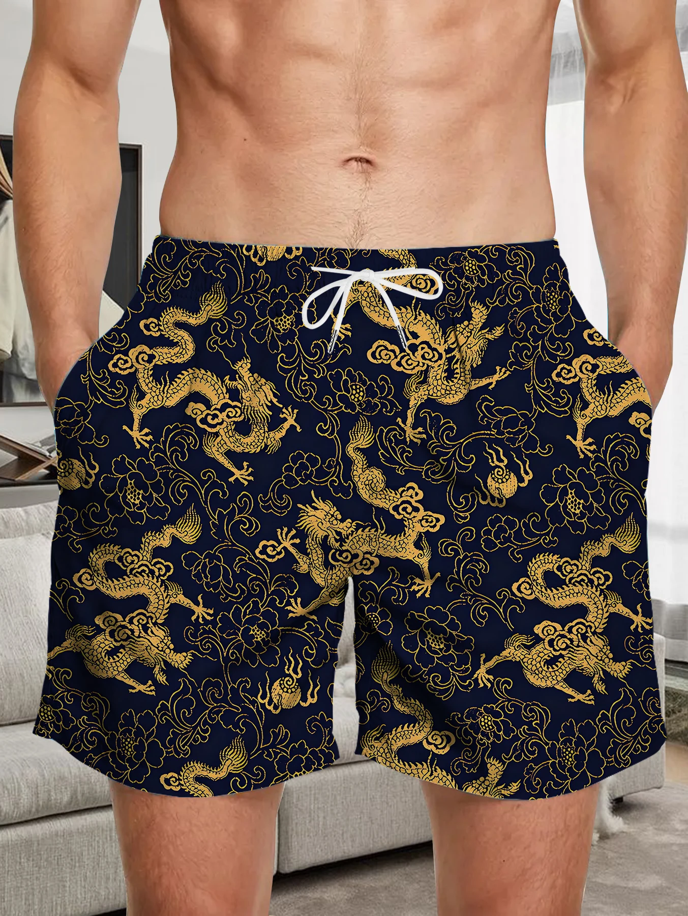 Fashion Digital Full Print Beach Pants Men Lightweight Quick Dry Casual Shorts