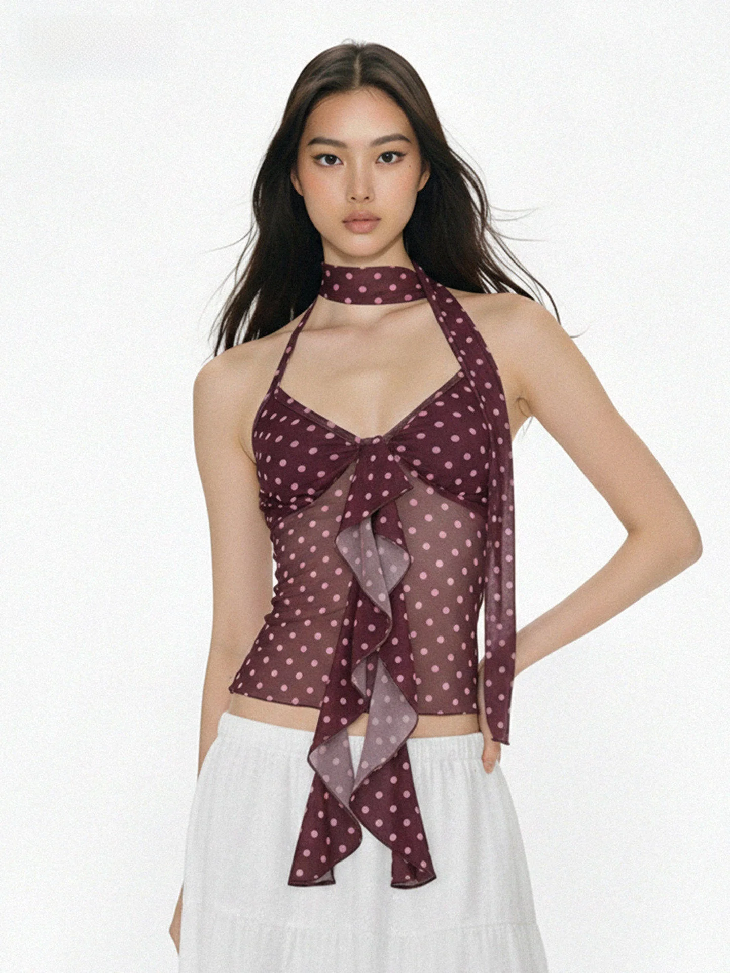 

Легкое дышащее женское короткое платье WAEW Vaion Sle Polka Dot V-Ne Svel Me Gown с V-образным вырезом и короткими рукавами