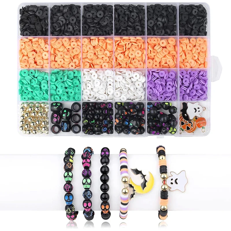 

Friendship Black Letter Bracelet Making Kit Halloween Clay Beads Kit with Varieties of Charms for Jewelry Making DIY Crafts