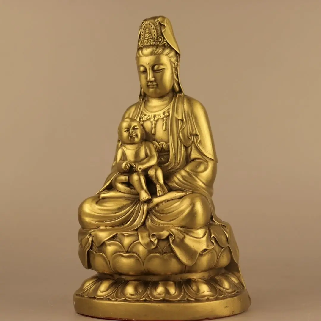 Copper Lucky Pray for fertility Guan Yin Statue Buddhist Buddha Statue Office Home Decor Gift for Desk Ornament