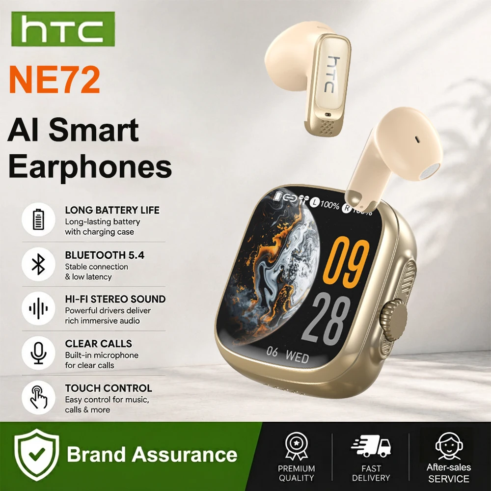 HTC NE72 TWS AI Translator Earbuds Real-Time Languages Translation Bluetooth Wireless Earphones Low Latency Speaker With Mic