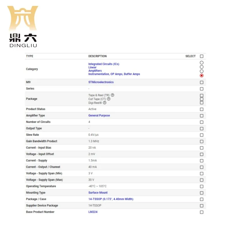 LM224APT LM224PT Ic Opamp Gp 4 Circuit 14Tssop Algemene Purpose Versterker LM224APTBOM Service