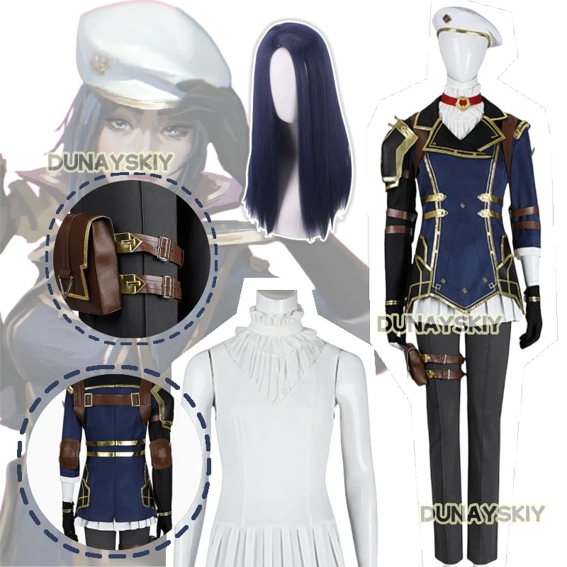 Halloween Arcane Caitlyn Cosplay Sheriff 2024 Anime Game LoL 2 Costume Disguise for Adult Women Roleplay Fantasia Hat Outfits