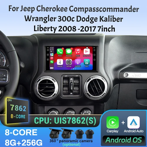 Radio de coche de 7 pulgadas para Jeep Cherokee Compasscommander Wrangler 300c Dodge Kaliber Liberty 2008-2017 pantalla Multimedia Carplay