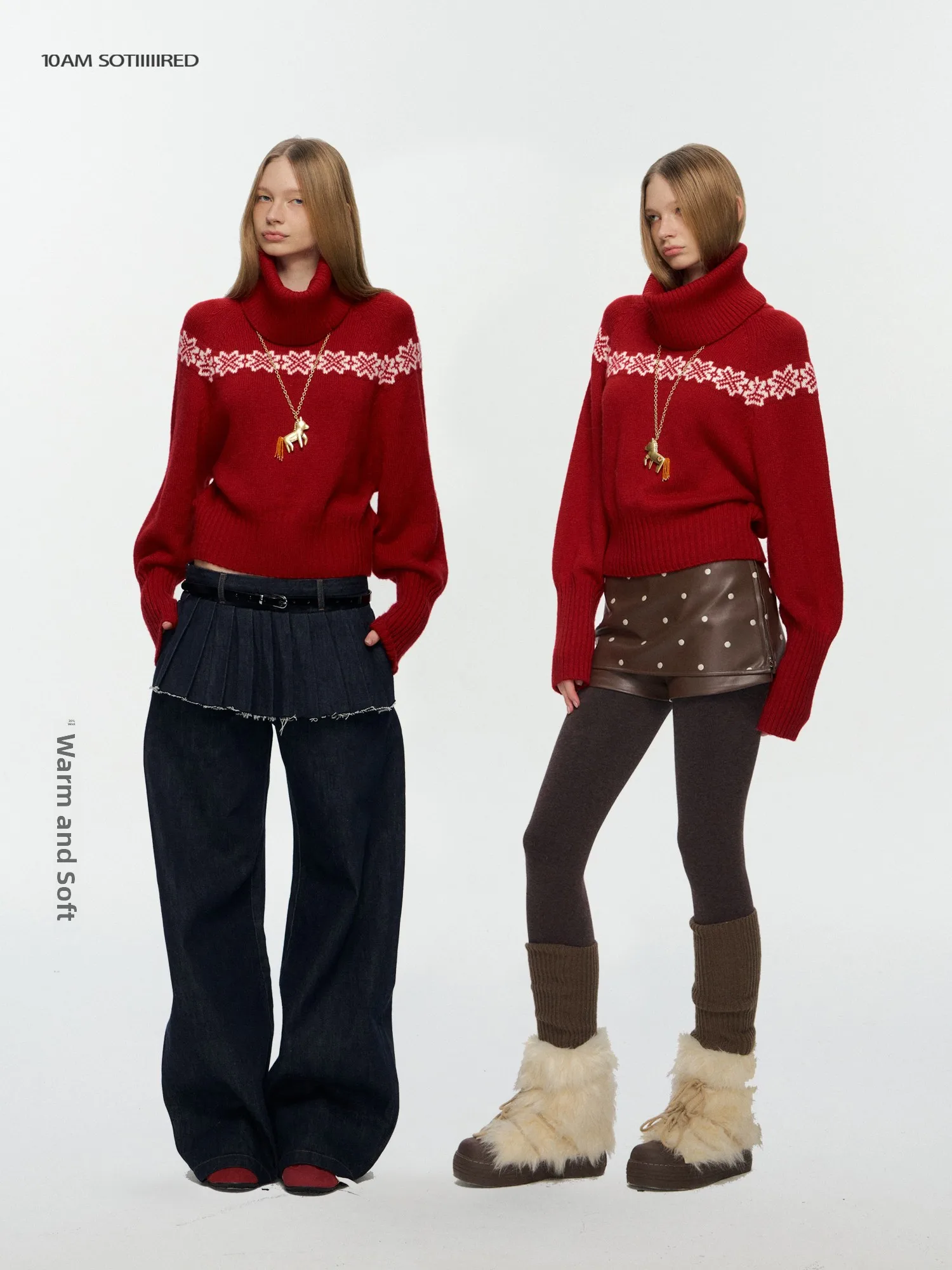 

Новинка: Красный шерстяной вязаный свитер Cisas с высоким воротником, свободного кроя, с отстегивающимся воротником-утеплителем Fleece Island 30, для повседневной носки