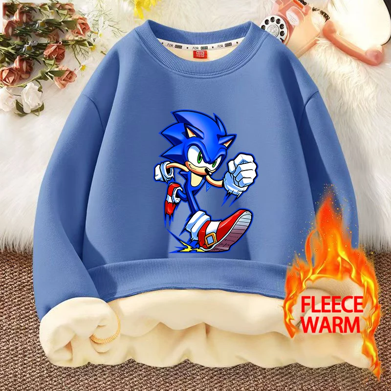 Sonics Bambino Agnello Felpa in pile Ragazzo Ragazza Cartoon Anime Pullover Felpe con cappuccio Inverno Caldo e spesso Abbigliamento per la casa Top Regali di Natale per bambini