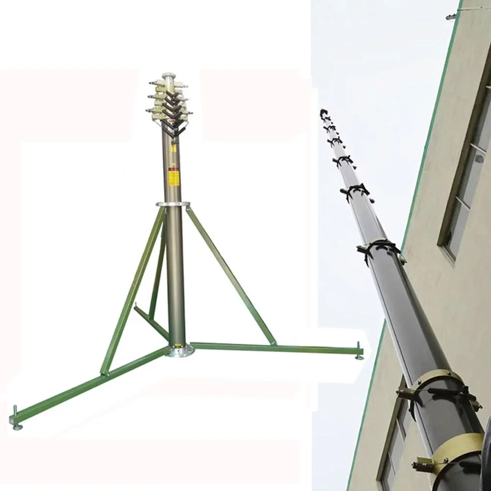 12m aluminum telecom mast Rooftop guy wire telescoping antenna tower