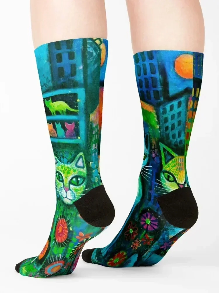 Cats by Moonlight Socks moving stockings football essential Heating sock Socks Women Men's